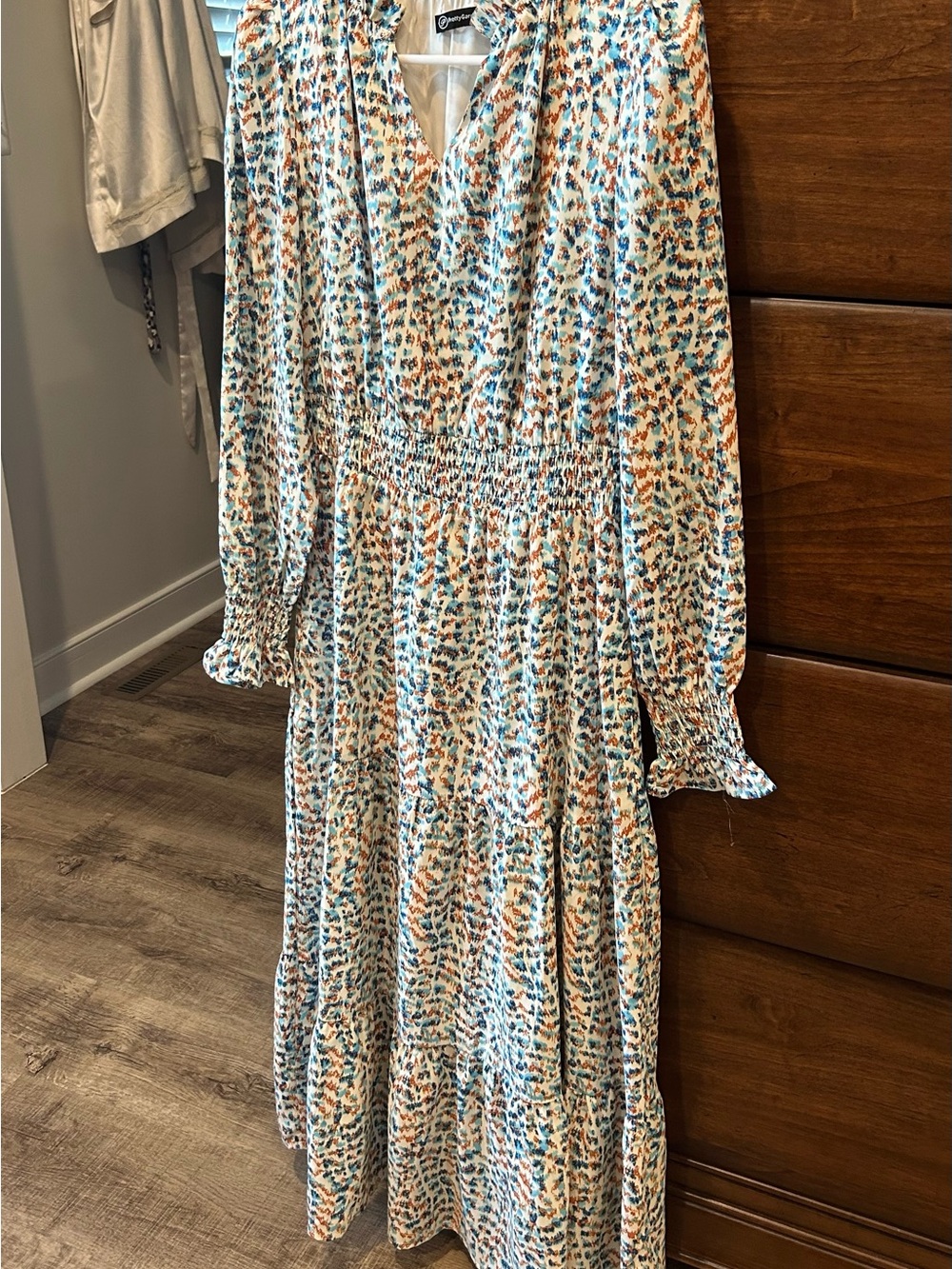 Chelsea & Violet Blue Multi-Print Smocked Waist Long Sleeve Maxi Dress